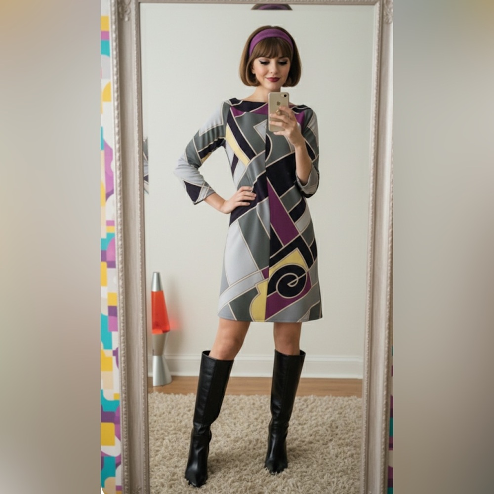 Laundry by Design Mod 60s Geometric Shift Dress Size 6